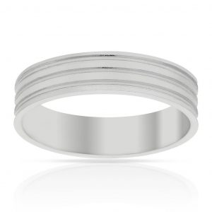 Alianza ancha líneas talladas brillo 5mm. oro blanco 18k