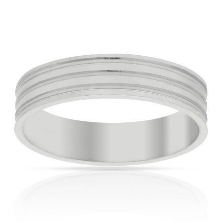 Alianza ancha líneas talladas brillo 5mm. oro blanco 18k