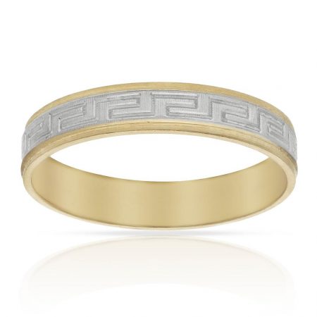 Alianza bicolor tallada greco brillo y mate 4mm. oro 18k