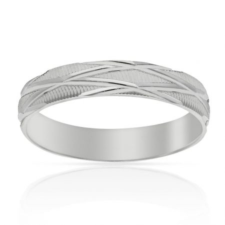 Alianza tallada líneas cruzadas brillo y mate 4mm. oro blanco 18k