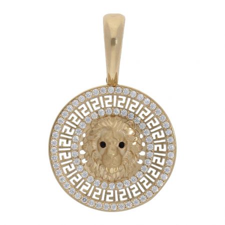Colgante león calado greco circonitas 23mm. oro 18k