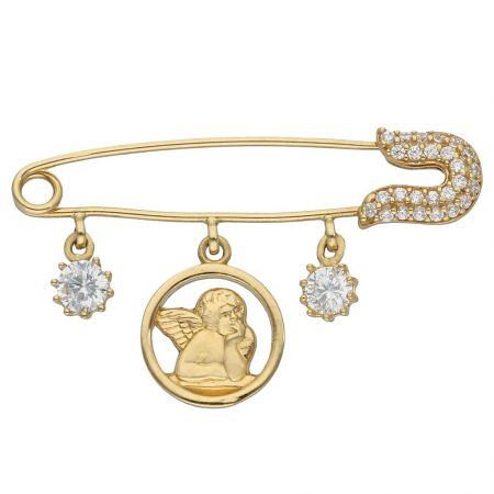 Alfiler bebe con 3 colgantes 7mm.x31mm. oro 18k