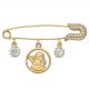 Alfiler bebe con 3 colgantes 7mm.x31mm. oro 18k
