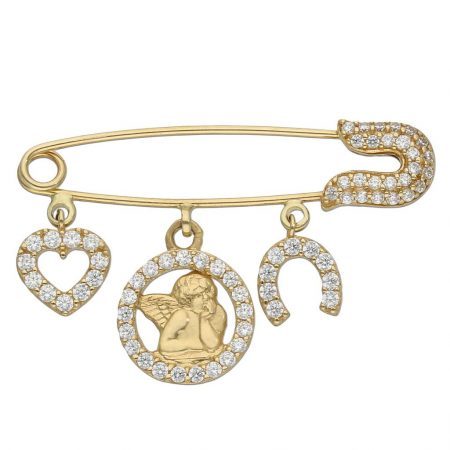 Alfiler bebe 3 colgantes 7x31mm. oro 18k