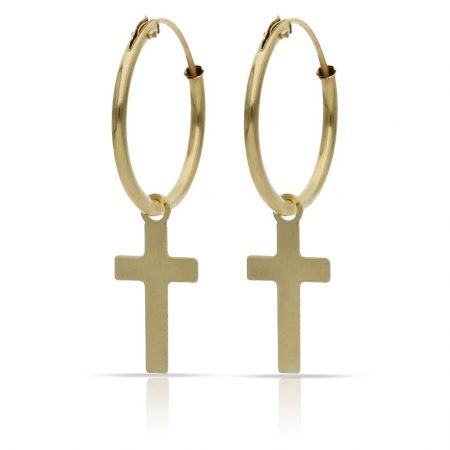 Aros lisos abalorio cruz lisa oro 18k