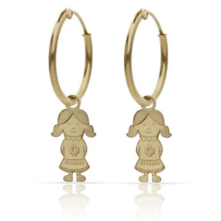 Aros lisos con abalorio de niña oro 18k