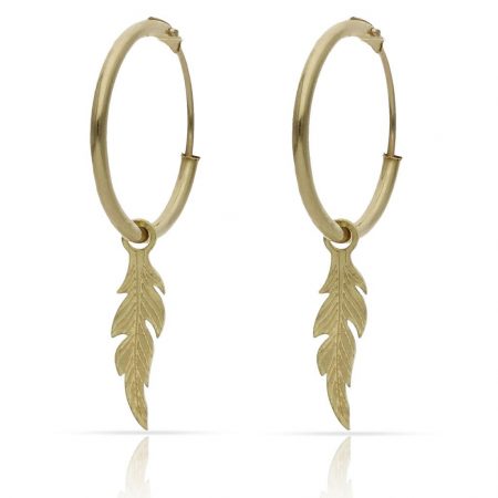 Aros con abalorio de pluma oro 18k