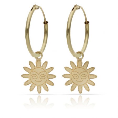 Aros lisos abalorio de sol oro 18k