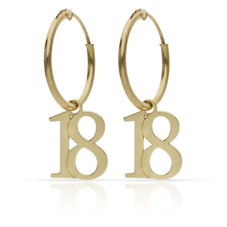 Aros lisos con abalorios de números oro 18k