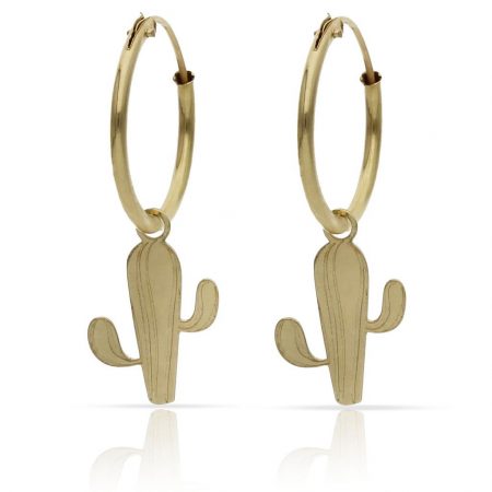 Aros brillo liso cactus tallado oro 18k