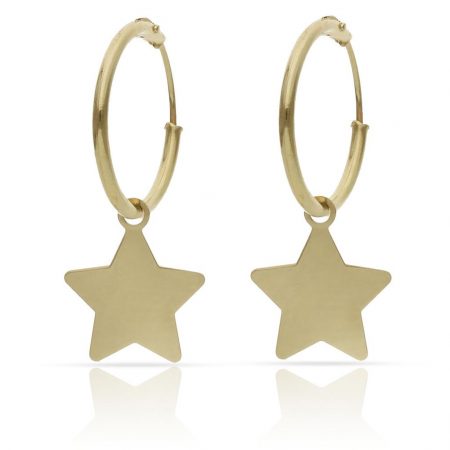 Aros lisos abalorio estrella oro 18k