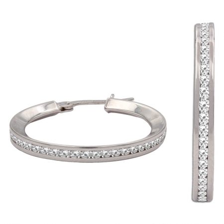 Aros circonitas 20mm.en oro blanco 18k