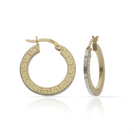 Aros planos tallados en greco y rodio 15mm.x2mm. oro 18k