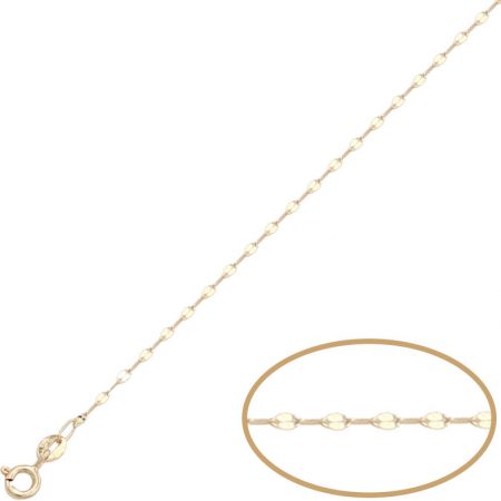 Cadena fina y plana ancho de 1,3mm y largo 45cm. oro 18k