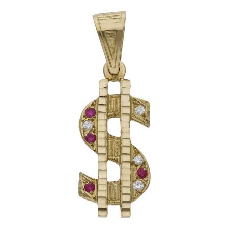 Colgante dólar circonitas 16mm.x36mm. oro 18k