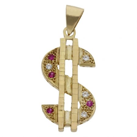 Colgante dólar circonitas 20mm.x38mm. oro 18k