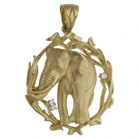 Colgante elefante cerco y circonitas 36mm.x43mm. oro 18k