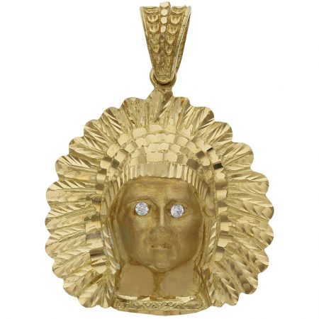 Colgante cabeza indio circonitas 35mm.x40mm. oro 18k