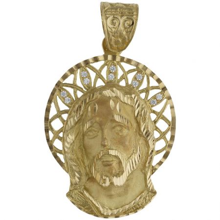 Colgante rostro cristo circonitas 35mm.x49mm oro 18k