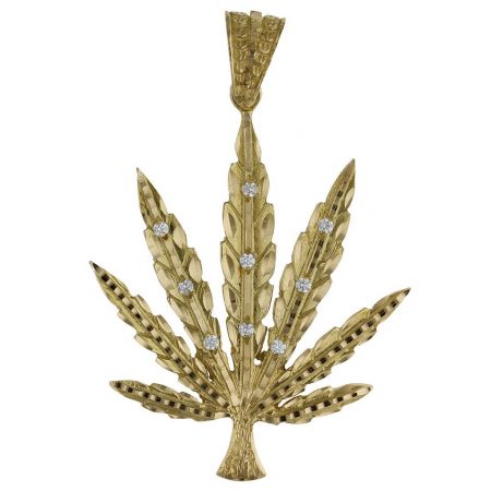 Colgante marihuana circonitas 43mm.x62mm. oro 18k