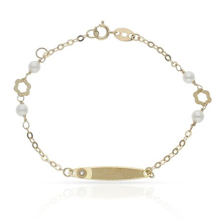 Esclava bebe perlas flores oro 18k
