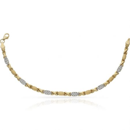 Pulsera bicolor circonitas mate brillo oro 18k