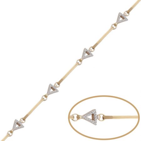 Pulsera bicolor triangulos circonitas en oro de 18k