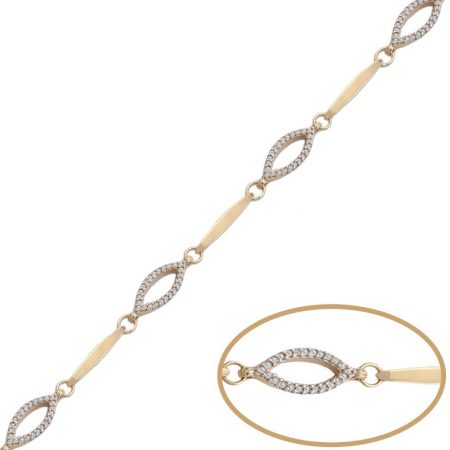 Pulsera bicolor entrepieza oval circonitas oro 18k