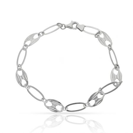 Pulsera eslbon y calabrote plano en oro blanco de 18k