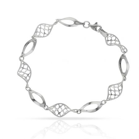Pulsera eslabon calado en oro blanco de 18k