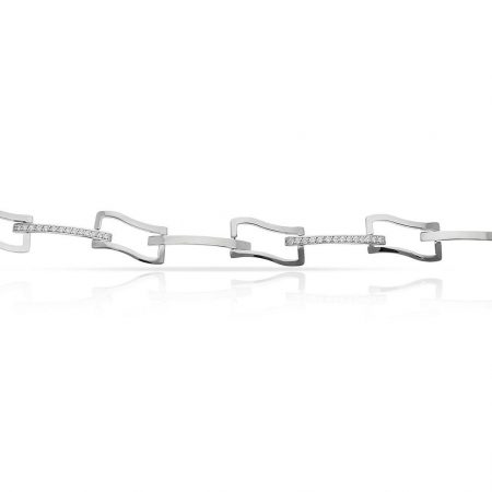Pulsera bicolor circonitas eslabones brillo oro blanco de 18k