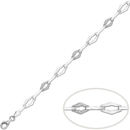Pulsera circonitas eslabones brillo en oro blanco de 18k