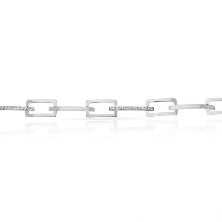 Pulsera circonitas eslabon rectangular oro blanco de 18k