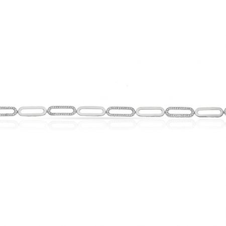 Pulsera circonitas eslabones ovalados oro blanco de 18k