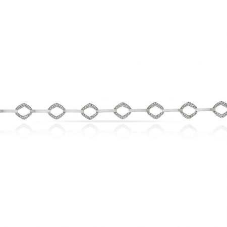Pulscera eslabones rombos con circonitas oro blanco 18k