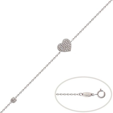 Pulsera corazon con circonitas en oro blanco de 18k