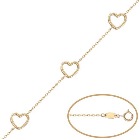 Pulsera fina con corazones en oro de 18k