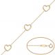 Pulsera fina con corazones en oro de 18k