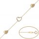 Pulsera fina corazones en oro de 18k