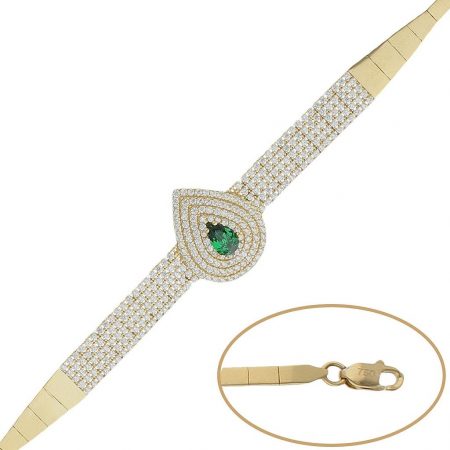 Pulsera circonitas lagrima y crisopal verde oro 18k