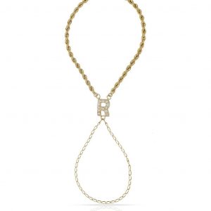 Pulsera dedo inicial circonitas oro de 18k