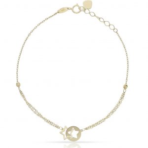 Pulsera doble estrella entrelazadas en oro de 18k