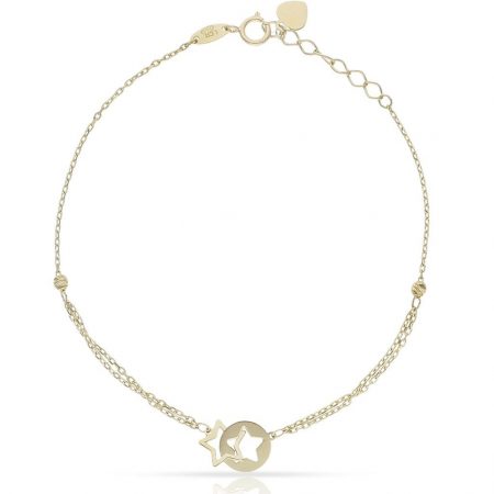 Pulsera doble estrella entrelazadas en oro de 18k