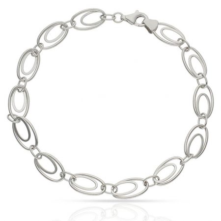 Pulsera eslabon doble en oro blanco de 18k