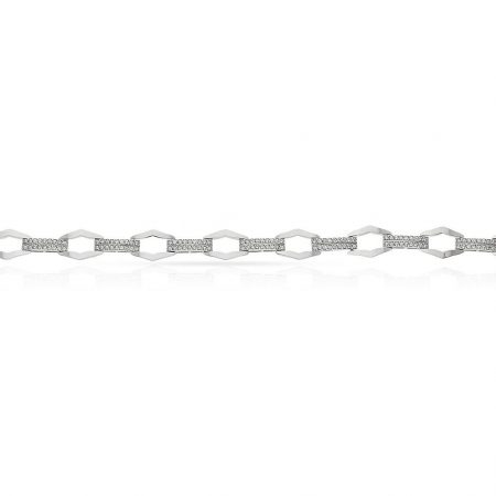 Pulsera circonitas y eslabon rombo liso oro blanco 18k
