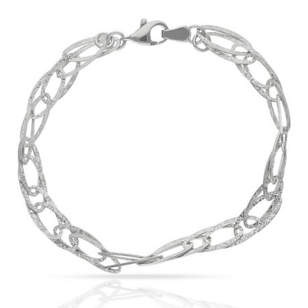 Pulsera eslabones tallados en oro blanco de 18k