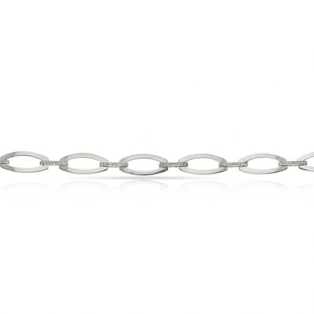 Pulsera circonitas eslabones ovalados oro blanco 18k
