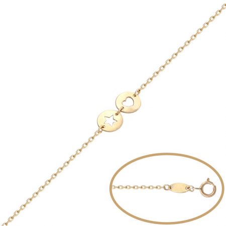 Pulsera estrella corazon en oro de 18k