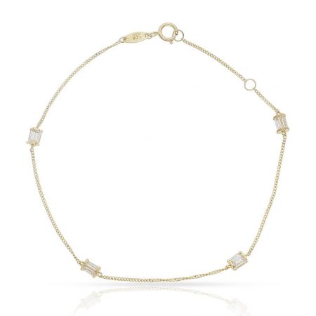 Pulsera cadena fina y circonitas en oro de 18k