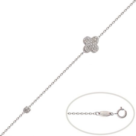 Pulsera flor con circonitas oro blanco 18k